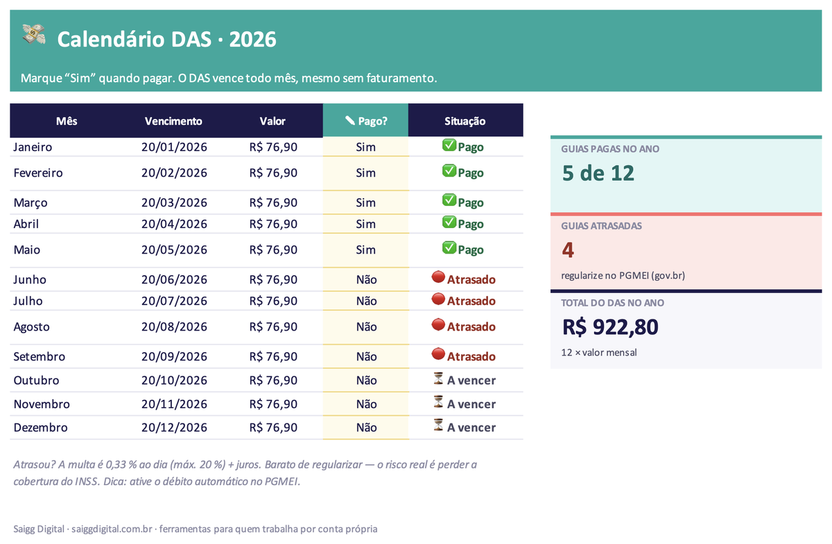 Aba da Fluxo de Caixa Mensal para MEI