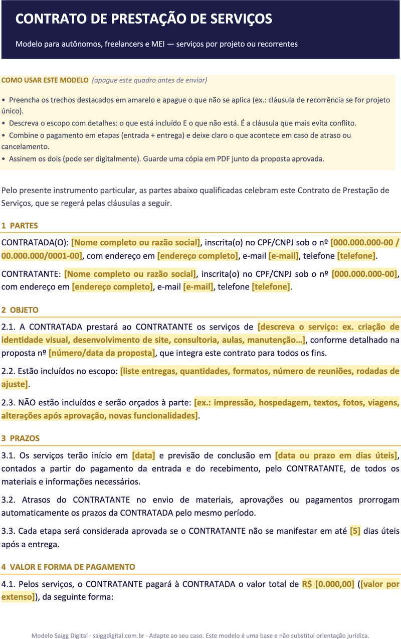 Tela da Kit de Modelos: Contrato, Proposta, Ordem de Serviço e Recibo