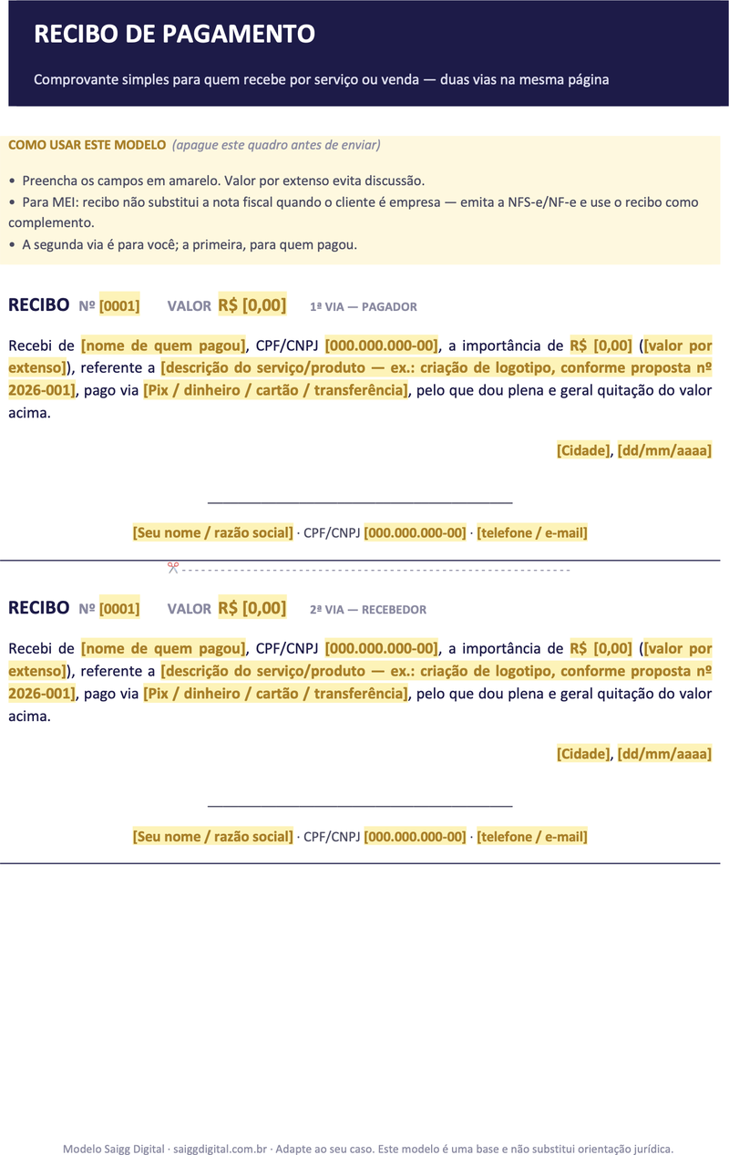 Tela da Recibo de Pagamento (grátis)